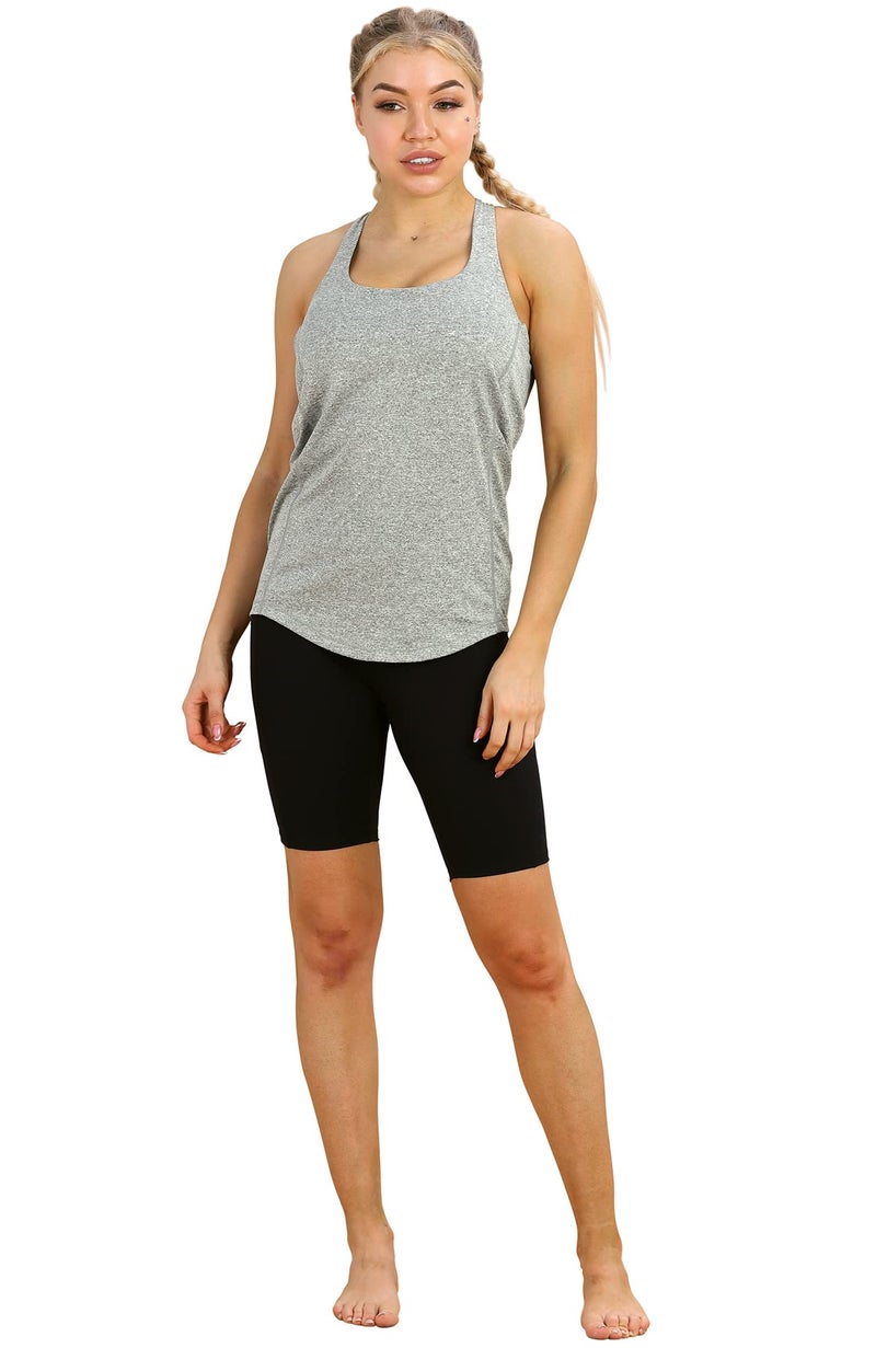 icyzone Yoga Tops Workouts Clothes Activewear Built in Bra Tank Tops for Women (S, Grey Melange) - Image 2